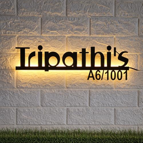 Image of Customized Stainless Steel LED Name Plate With House Number for Home Entrance, Flat, House Doors, Stylish, Outdoor & Indoor, Waterproof (L18-04)