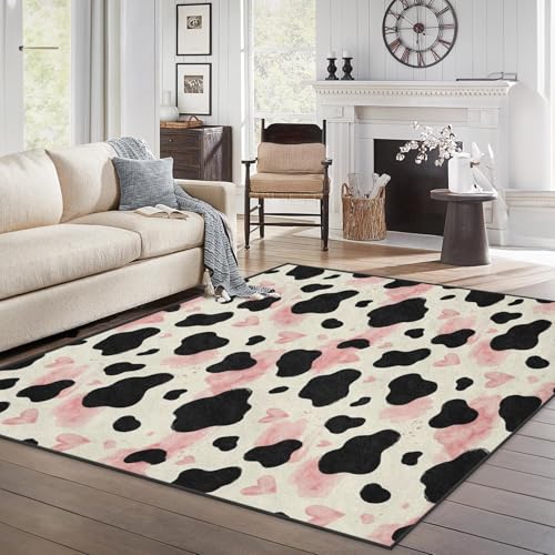 Tapete lavable 5'x7' con diseño de vaca y respaldo antideslizante miniatura 1