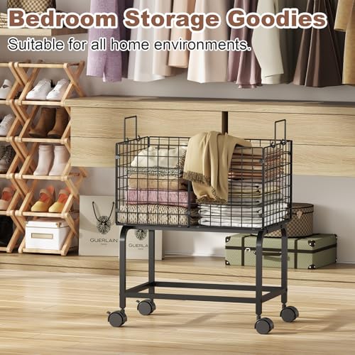 Image of Wire Laundry Hamper Cart,Rolling Laundry Carts with Pull Handle,Black Tall Laundry Basket,Commercial Wire Laundry Hamper Cart-23.6 * 15.75 * 28 inches