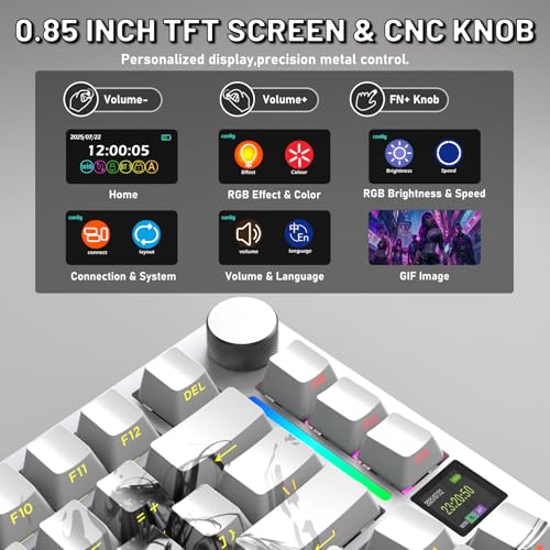 Image of ATTACK SHARK X820Ultra Wireless Mechanical Gaming Keyboard with Coiled Cable Side Print PBT Keycap 2.4Ghz /BT /Wired Hot Swappable RGB CNC Knob Gasket Mount QMK Web Driver Gift Switch-White bamboo