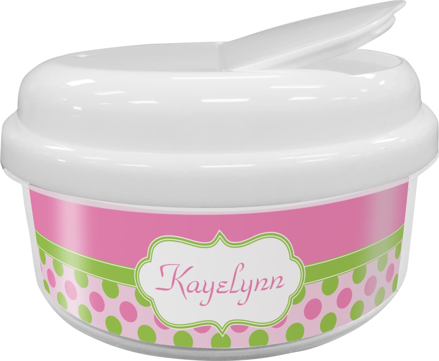 Personalized Pink & Green Dots Snack Container