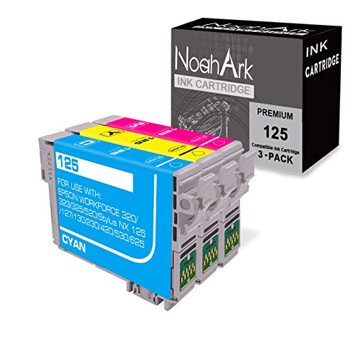 NoahArk 3 Packs T125 Remanufactured Ink Cartridge Replacement for Epson 125 use for Epson Stylus NX125 NX127 NX230 NX420 NX530 NX625 Workforce 320 323 325 520 Printer (1 Cyan 1 Magenta 1 Yellow)