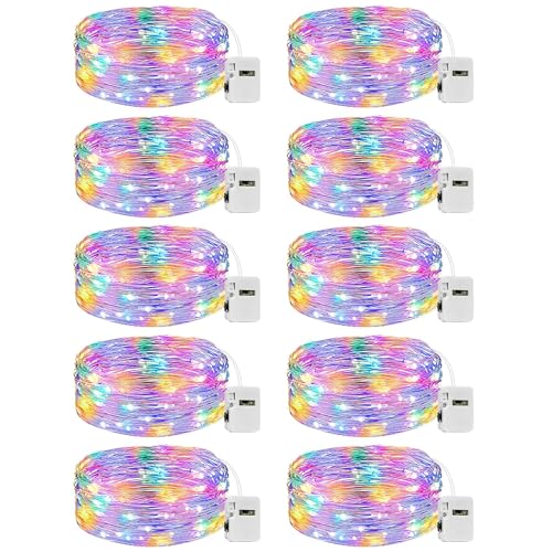 Image of 10 Pack Fairy Lights Battery Operated - 7ft 20 Led Twinkle Lights 3 Modes, Bulk Mini String Lights Waterproof for Mason Jars Vases DIY Party Wedding Decoration Christmas -Multi-Colored