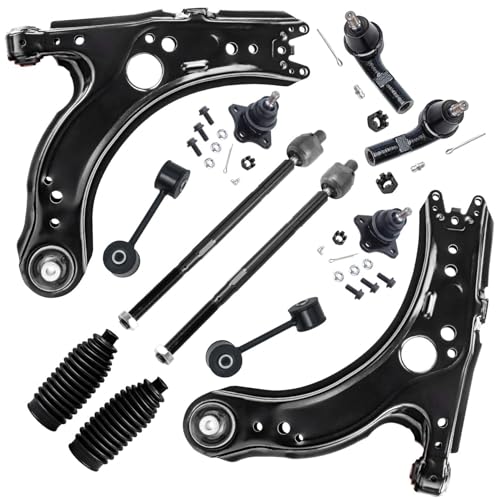 Image of Detroit Axle - 14pc Suspension Kit for 1999-2005 Volkswagen Jetta Golf 1998-2006 Beetle, 2 Ready Struts 2 Lower Control Arms 2 Ball Joints 4 Inner & Outer Tie Rods 2 Sway Bars 2 Boots Replacement