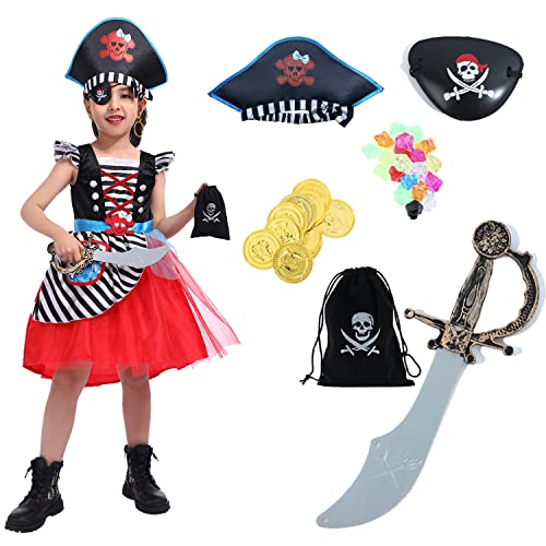 Sincere Party Girls Deluxe Pirate Princess Dress with Hat,Plastic Accessories 7-8years, Bucaneer Princess Dress With Props, 7-8 Years
