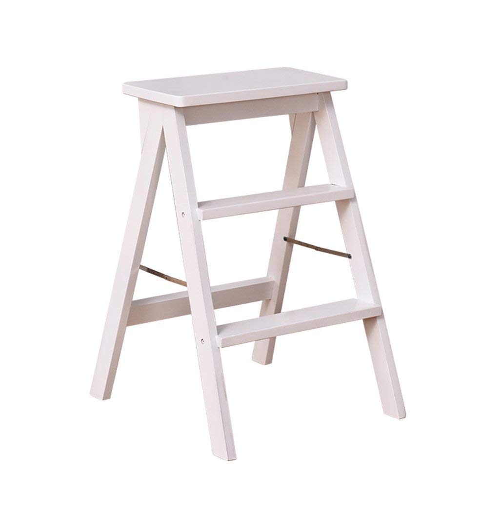 ZGYOZMNG Stepstools Folding Steps Solid Wood Ladder Stool Multifunctional Step Stools White Stepladder/Stairway Chair with 3 Steps for Home and Kitchen (Color : C)