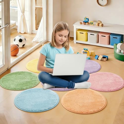 JarThenaAMCS 6Pcs Pastel Student Carpet Seats 16 Round Floor Seats Soft Circle Floor Rug Mats for Back to School Classroom Group Activity Learning Play Areas Supplies