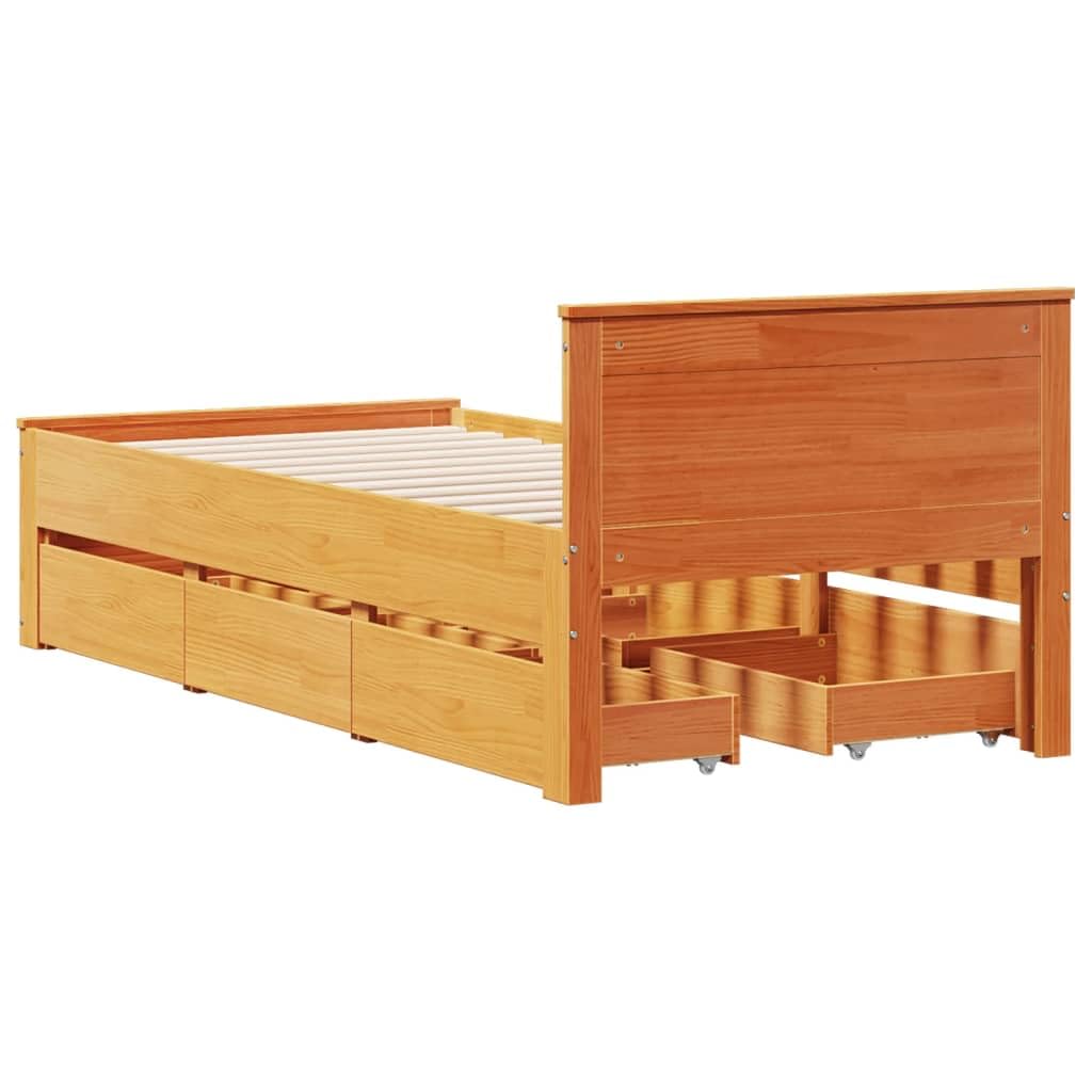 Lite drewno sosnowe ze stelażem listwowym zagłówek Brąz 90x200 cm