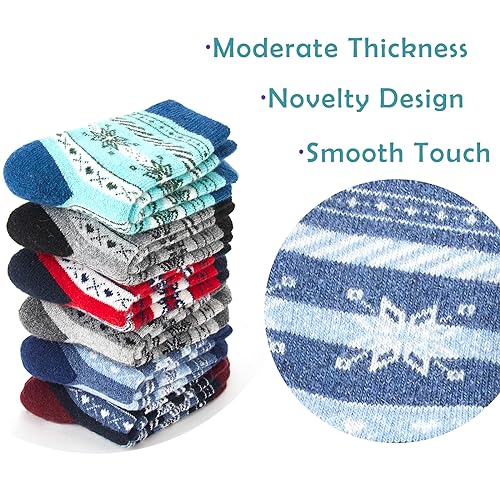 Moon Tree Boys Wool Socks Kids Winter Warm Crew Seamless Socks 6 Pack 8-10 Years3