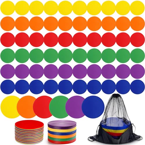 Tinideya TPE Floor Spot Markers Dots for Gym Flat Non Slip Spot Marker Dance Dot for Gym Sports Soccer Basketball Agility Training Field Marking Equipment(5 Inch,6 Colors,60 Pcs)