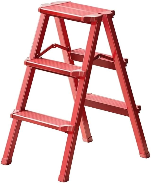 YCKEGEW 3 Step Household Ladder Step Ladders Folding with Anti-Slip Wide Pedal,150KG Max Capacity, Easy to Store,Sturdy Aluminium Ladder Stool(Silver Grey)