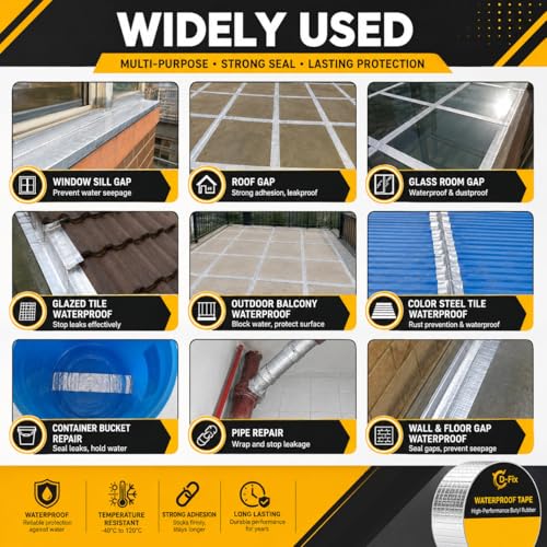Image of D-fix Super Strong Waterproof Butyl Tape Heavy Duty Leak Repair Sealant Tape for Roof Pipe RV Window Gutter Metal Crack Patch Weatherproof Heat-Resistant Indoor-Outdoor Use (6 Inch (15CM*5M)