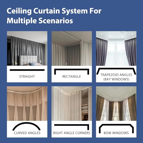 Image of Room Divider Ceiling Mounted Curtains Track Sets Extra Wide Blackout Curtain Flexible Tracks for Bedroom Office Privacy Partition Separator, Grey, W 100 x H 84in
