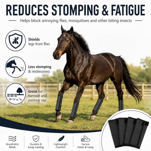 Fly Boots for Horses Set of 4 - Breathable Mesh Equine Leg Protection,Anti-Sag Stay-On Horse Fly Boots,Reduces Stomping & Fatigue,UV-Block, Adjustable Fit for Medium to Large Horses - Image 3
