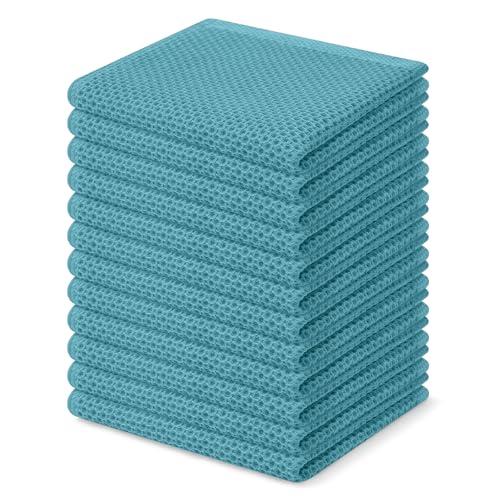 Image of Homaxy 100% Cotton Waffle Weave Kitchen Dish Cloths, Ultra Soft Absorbent Quick Drying Dish Towels, 12 x 12 Inches, 12-Pack, Lake Blue