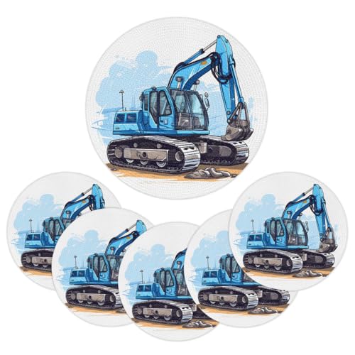 Mintoprints Juego de 6 manteles individuales redondos trenzados, color azul, de 38 cm, lavables para mesa de cocina y comedor