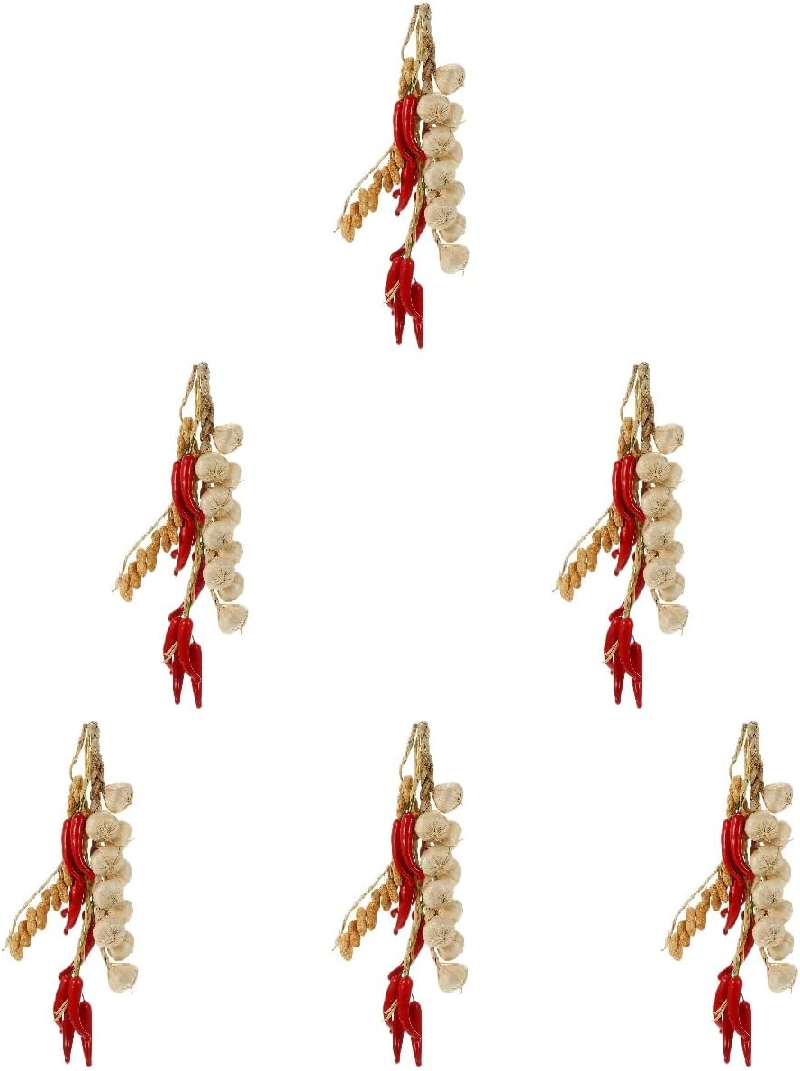 LUOZZY 18 Pcs Artificial Fake Vegetables String Fake Garlic Pepper Peanut Hanging Ornaments Simulated White Garlic Red Pepper Hanging Decor for Home Kicthen Photography Props