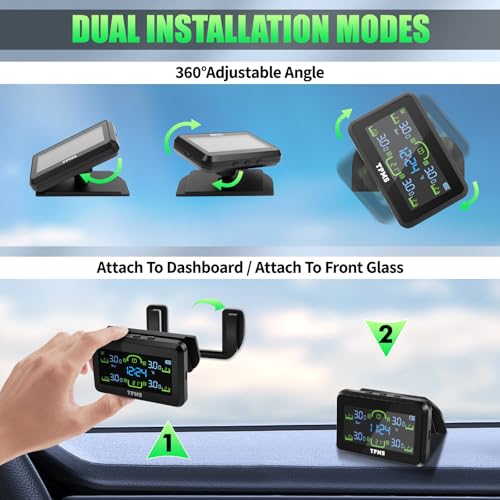 Avutrel TPMS Reifendruckkontrollsystem,mit Abnehmbarer Halterung, Solar/USB-Aufladung, 5 Alarmsystem, 4 Externen Reifendrucksensor, für LKW, Wohnmobil, Anhänger, Auto(87psi, 6bar)