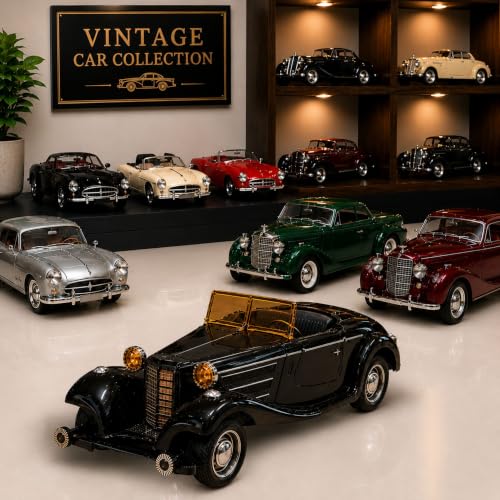 Image of GRAPHENE 1:32 Metal Diecast Vintage Toy Car Pull Back Action Light Sound Openable Doors Decorative Item Antique Retro Classic Model Car for Kids Toddlers Car Collectors Birthday Gift(Black)