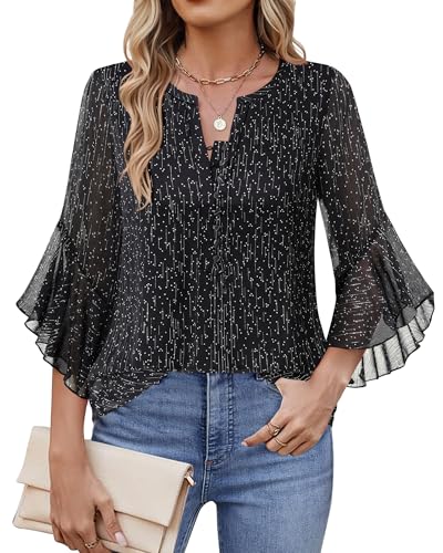 Timeson 3/4 Length Sleeve Womens Tops Dressy Casual Business Work Blouses Chiffon Fall Shirts