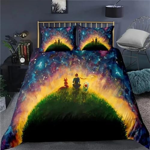 SJSXWQN Housse de Couette 140x200 cm Enfant Le Petit Prince Parure de Lit 2 Personnes avec Fermeture Éclair Doux Respirant Microfibre Housse de Couette et 2 Taie...