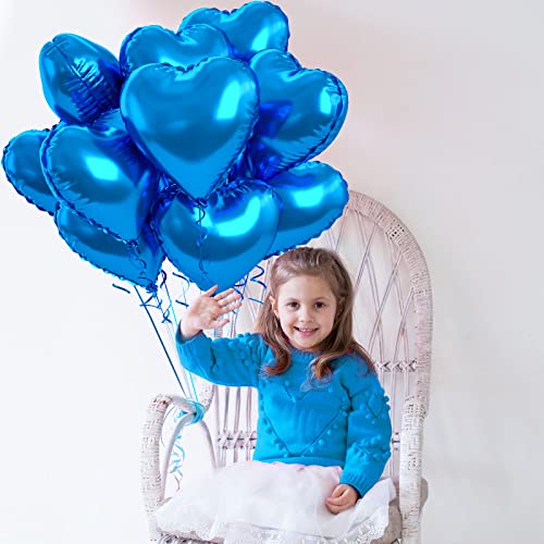 Image of Blue Foil Heart Balloons, 10PCS 18inch Love Shape for Helium Birthday Party Decorations, Boys Men, Baby Shower, Valentines, Wedding, Anniversary