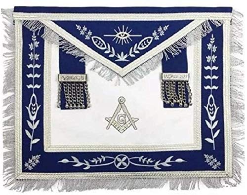 Tablier franc-maçon bleu G Master Mason argenté à broder anti-plis