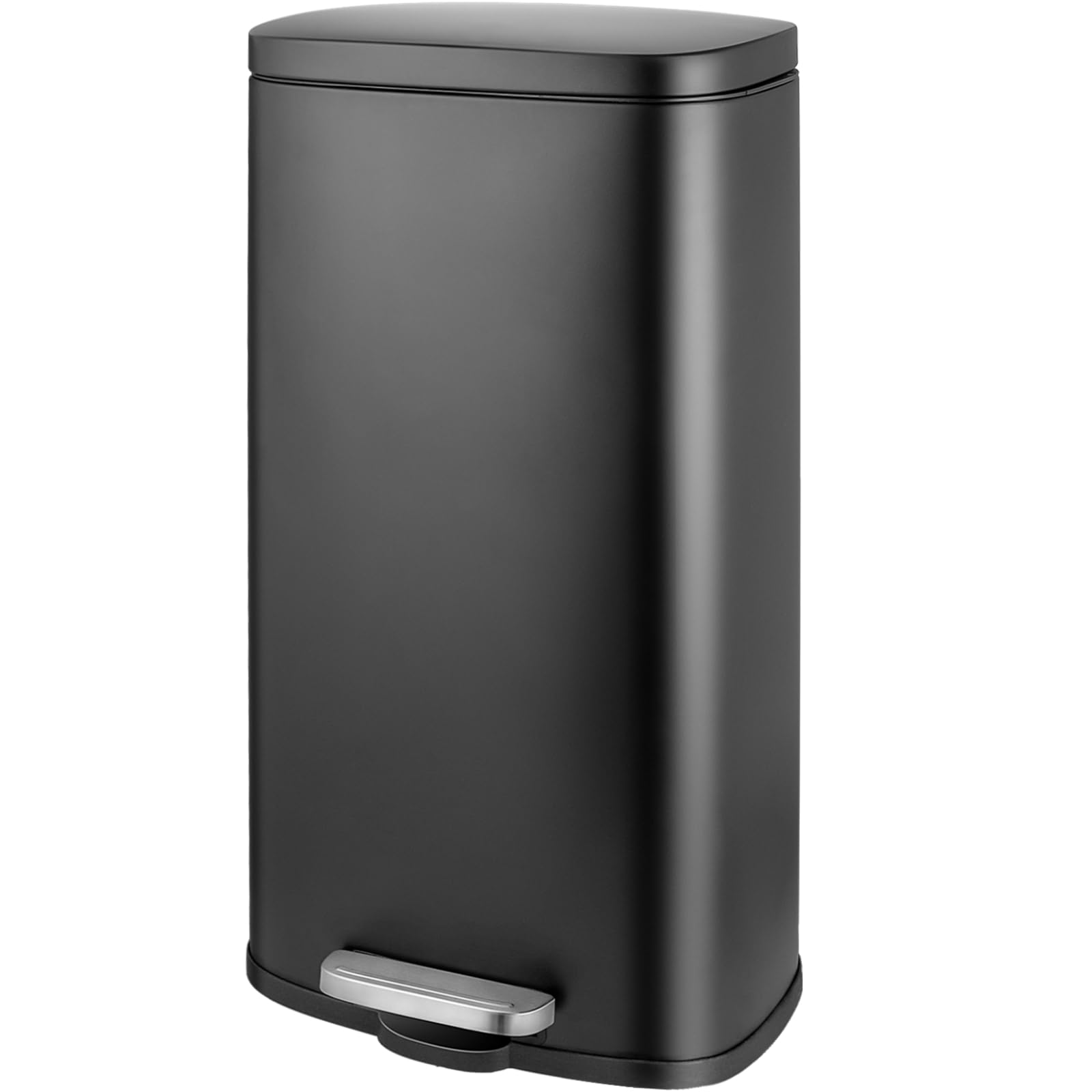 LIFERUN 8-Gallon (30 L) Kitchen Bin, Stainless Steel Rubbish Bin, Pedal Bin with Removable Inner Bucket, Soft-Close, Trash Can with Lid, for Home, Bedroom and Office, Black