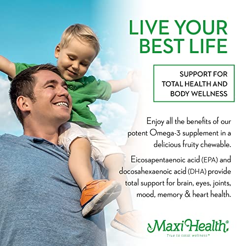 Maxi Health Fish Oil Gummies - Omega 3 Supplement For Adults And Kids - Fruity Burst Omega Yums - Omega-3 Fish Oil Source Of Epa / Dha Fatty Acids - Heart, Brain, Joint Health - Kosher Certified - 100 Chewables #TOP2