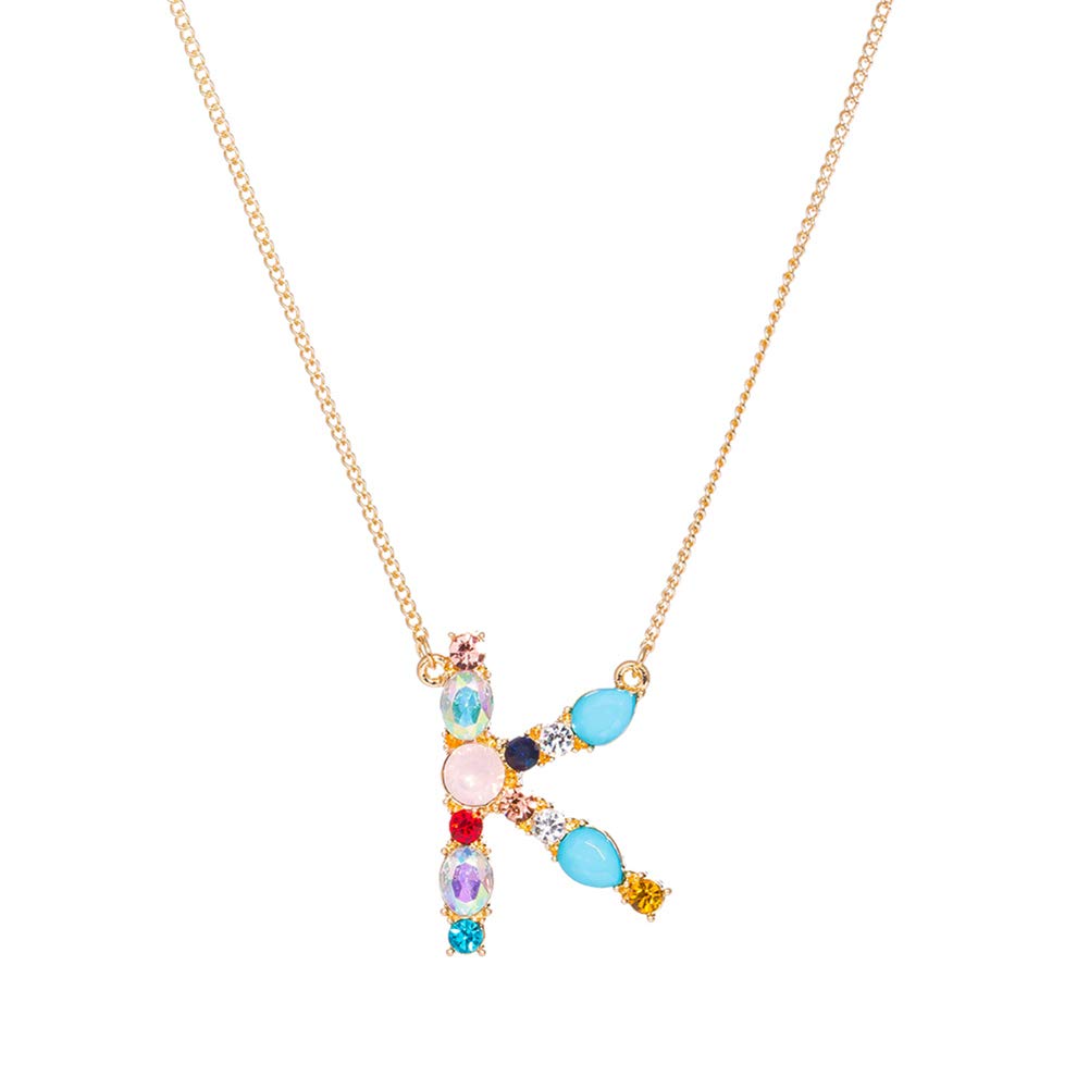 pengyu A-Z Capital Letter Pendant Colorful Rhinestone Inlaid Women Necklace Jewelry Women's Necklace