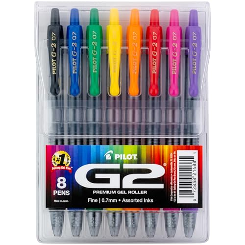 Image of Pilot G2 Premium Gel Roller Pens, Rainbow Gel Pens, G2 Rainbow Colors Pack, 8 Pack Pouch, Fine Point 0.7 mm, Assorted