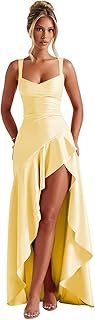 Satin Ruffles Prom Dresses for Teens Hi-Low Aline Graduation Dress for Women 2025 QA204 - Buy now