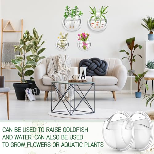 Image of DoubleFill 4 Pcs Wall Fish Tank wall Aquarium Hanging Fish Bowls 9in 6in Acrylic Fish Bubble Ecosphere Decor Fish Bubble Hanging Fish Bowl Clear Vase Flower Plant Pot