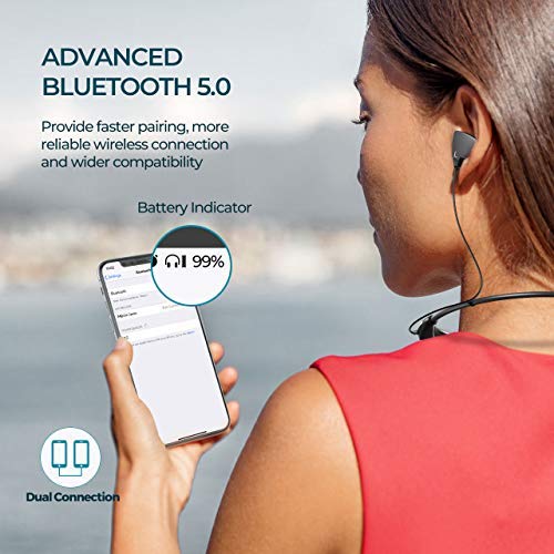 Mpow Jaws Gen5 Bluetooth Headphones 18H Playtime for Work from Home, V5.0 Wireless Neckband Headphones Online Teaching & Conference, Bluetooth Headset Call Vibrate & CVC6.0 Noise Cancelling Mic, Black