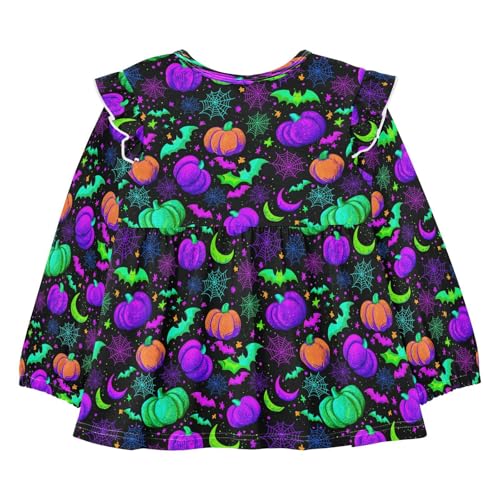 Pumpkin Bat Moon Spider Web Girls Shirts Cotton Long Sleeve Ruffle Toddler Tee Tops2