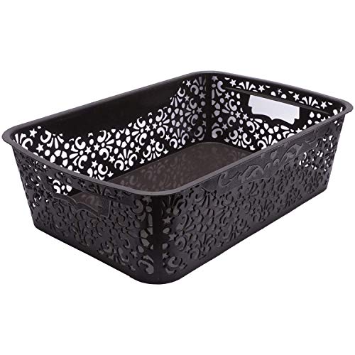 Image of Cutting Edge Essentials Plastic Storage Baskets /Shelf /Turkish Rack with Lid - Set of 2 for Fruit Vegetable Bathroom Stationary Home Basket with Handle (Brown, Medium)