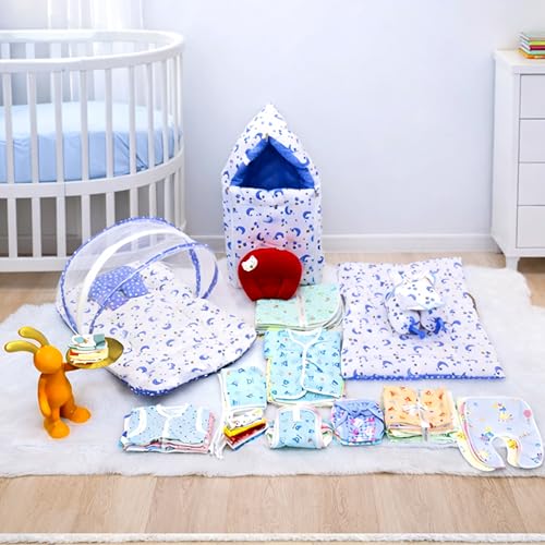 Image of Infantbond Baby All Season Use Hospital Essential Combo for New Born | Gift Pack | Baby Products | Maternity Essentials | Bedding Set (60 Items)(0-6 Months) (Blue Moon)(Colours May Vary)