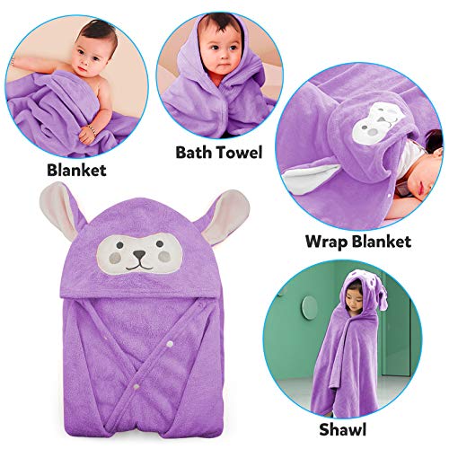 Image of ROMASA Baby Bath Towel Ultra Soft Hooded Towel Highly Absorbent Bathrobe Blanket Toddlers Shower Gifts for Boys Girls-27.5 inch x 55 inch (Purple)