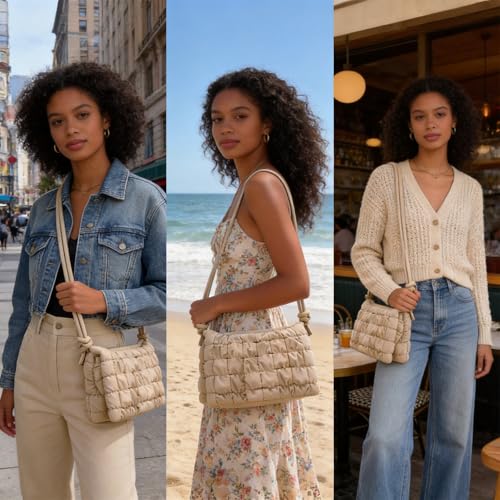 Image of NAARIAN Shoulder Bag for Women, Small Puffer Crescent Hobo Bag, Trendy Waterproof Clutch with Magnetic Closure | Trendy