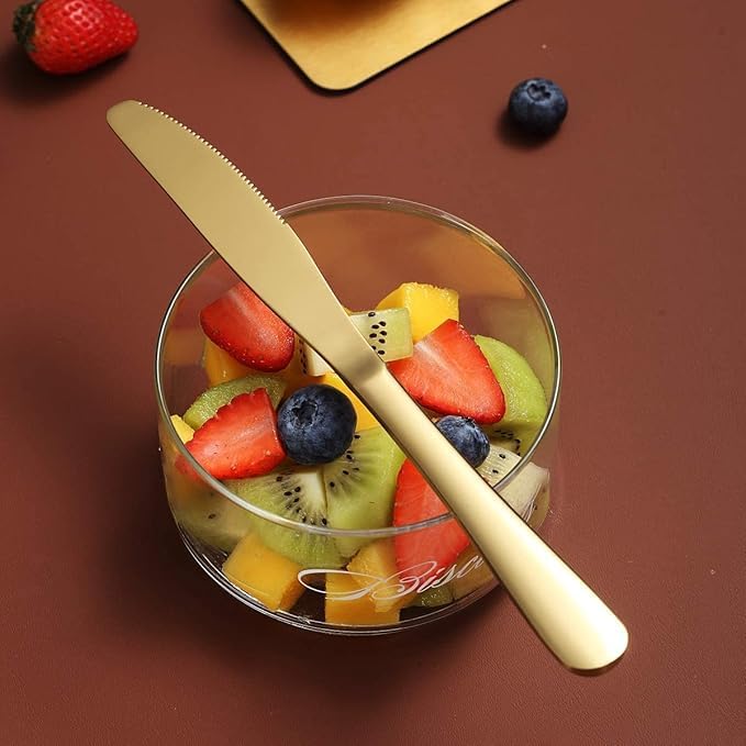 VibeZone Stainless Steel Butter Spreader Knife - Multi-Functional Round Edge Butter Knives with Many Options, Dishwasher Safe Cutter for Butter, Jam, and More (Pack of 5) (Gold) 4