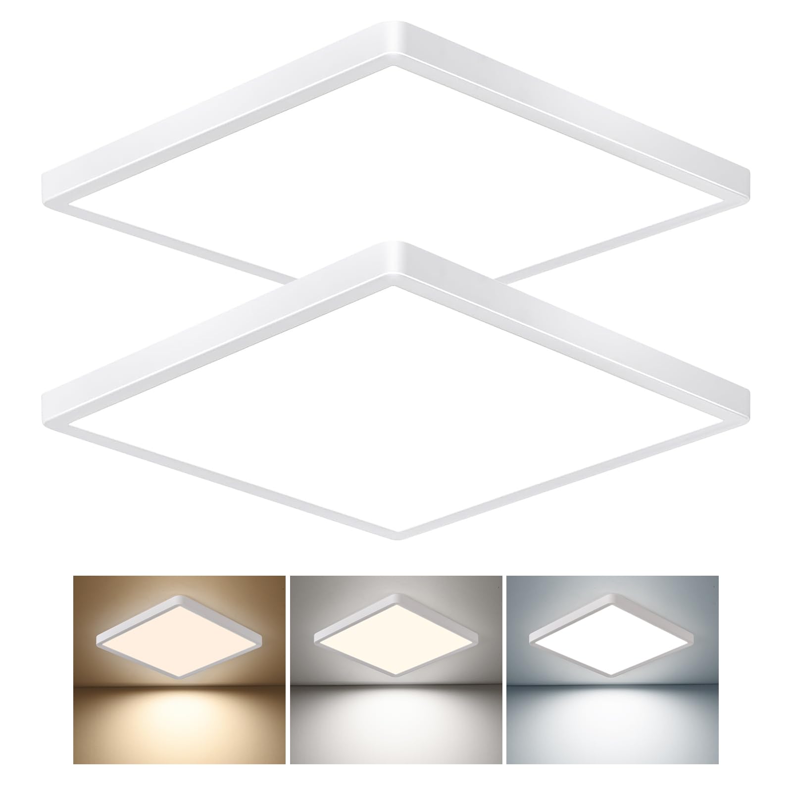Lámpara de techo LED cuadrada de 12 pulgadas, 30 W, 3000 lm, 3000 lúmenes, 3000 K/4000 K/6000 K CCT seleccionable, lámpara de techo LED de panel plano para dormitorio, cocina, sala de estar (2