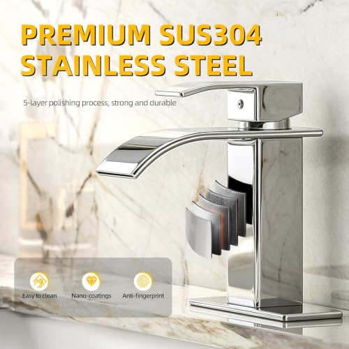 Image of Ryuwanku Waterfall Bathroom Faucet, Stainless Steel, 1-Handle