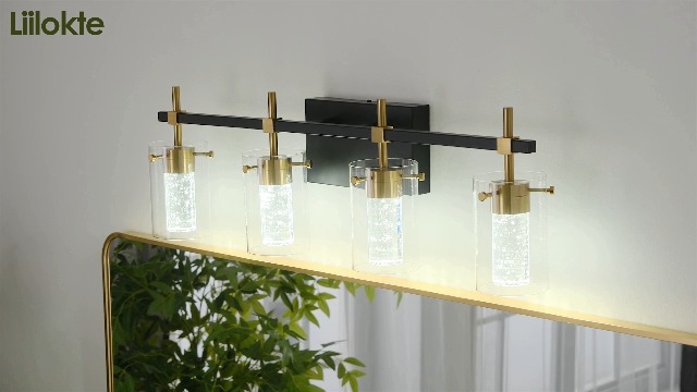 Image of 5-Light Gold Vanity Light with 3 Color Modes (3000K /4000K /6000K), Eye Protection LED Bathroom Light Fixture, Dimmable Modern Wall Light Over Mirror with Clear Glass Shade
