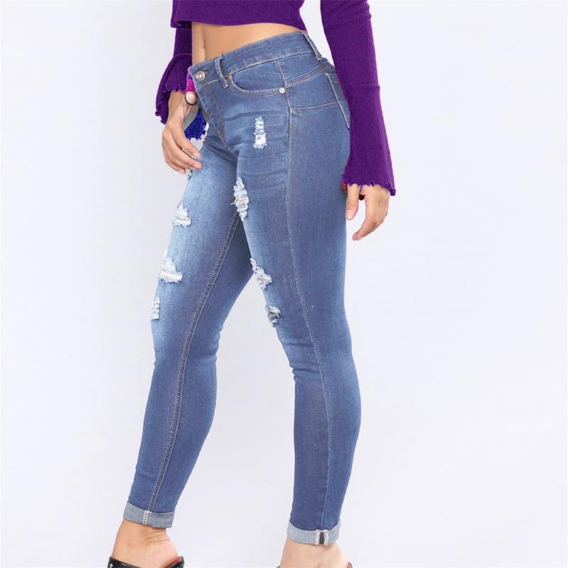 lonwick Andongnywell Women's Stretchy Ripped Hole Skinny Jeans Butt Lifting Distressed Denim Pants with Pockets Trousers3