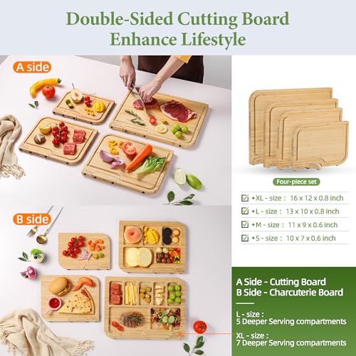 4-Piece Bamboo Cutting Board Set with Rotating Stand - Kitchen Gift - Image 2