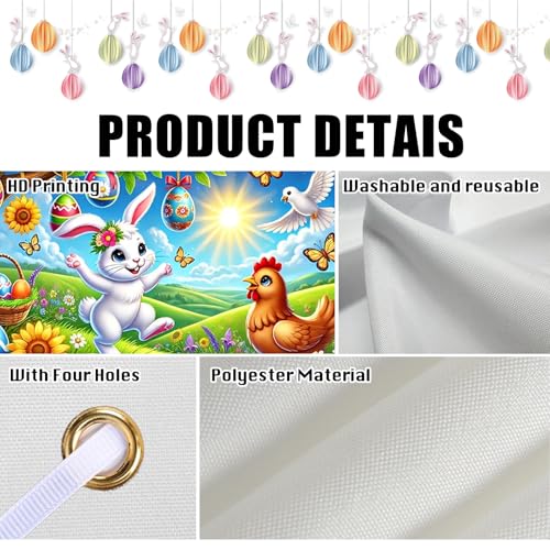 Image of Nuxovilar Easter Banner Spring Party Decor 43x71 Inches Polyester