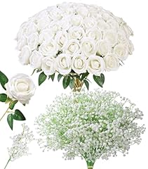 35 Pcs White Roses With 15 Pcs Baby Breath