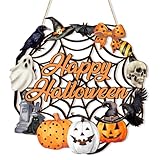 Halloween Decoration Wooden Ghost Door Halloween Wreath for Front Door Sign Wall Signs Decor, Pumpkin Black Cat Wreaths Sign Hanging for Home Wall Decor Outdoor Indoor Farmhouse Party Supply