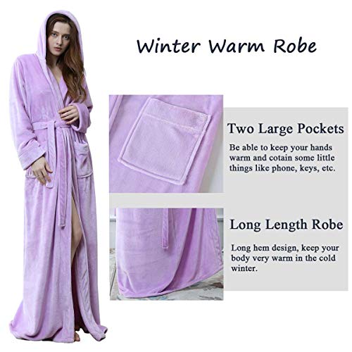 Image of Hellomamma Long Hooded Robe for Women Luxurious Flannel Fleece Full Length Bathrobe Winter Warm Pajamas Shower Nightgown