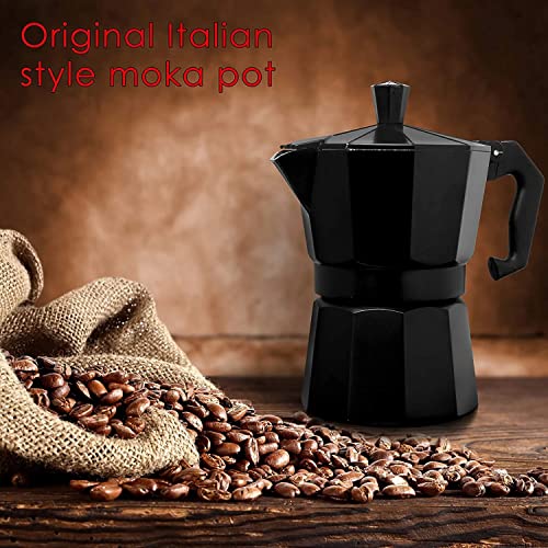 Image of ECAPT Durable and Premium Grade Aluminium Build Espresso Italian Coffee Maker Machine 9 Cup Moka Pot Percolator, Cafe Maker South Indian Filter Kaapi for Gas or Electric (450ML, Black)